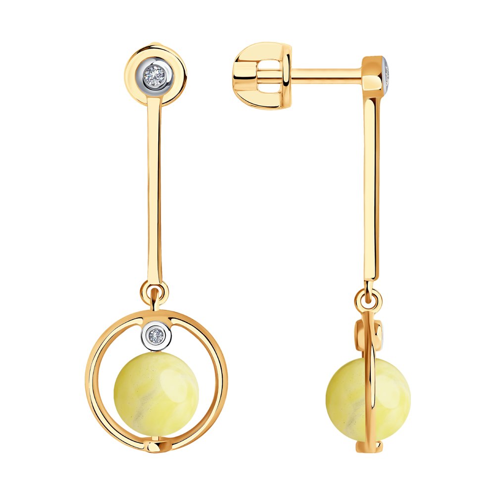 Серьги SOKOLOV из золота с родированием с бриллиантами и янтарём