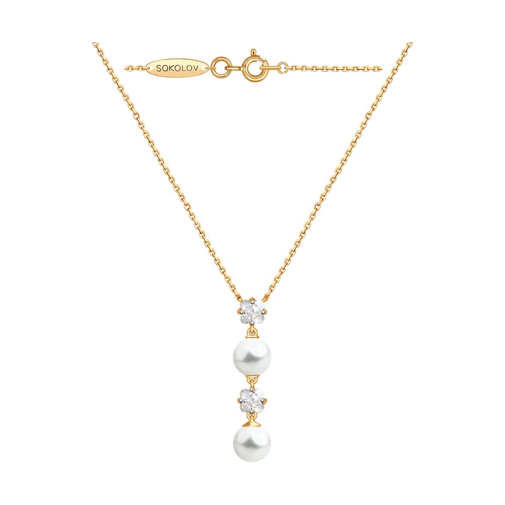 Колье SOKOLOV из золота с жемчугом и Swarovski Zirconia