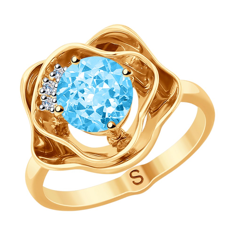 Кольцо из золота с топазом и бриллиантами 585