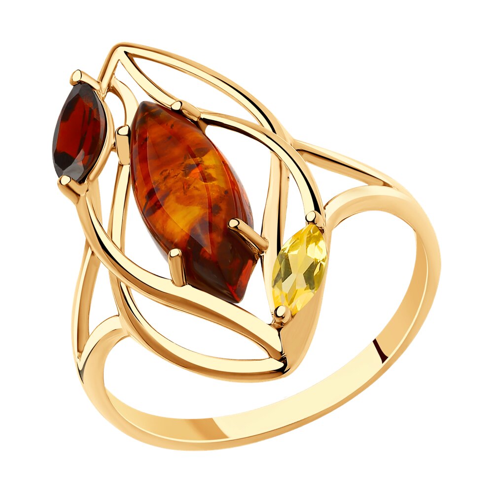 Кольцо SOKOLOV из золота с гранатом, цитрином и янтарём