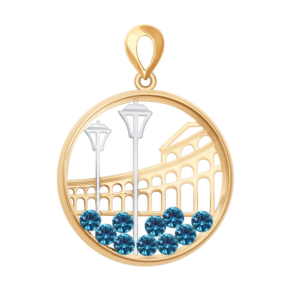 Подвеска SOKOLOV из золота с синими Swarovski Zirconia и минеральным стеклом