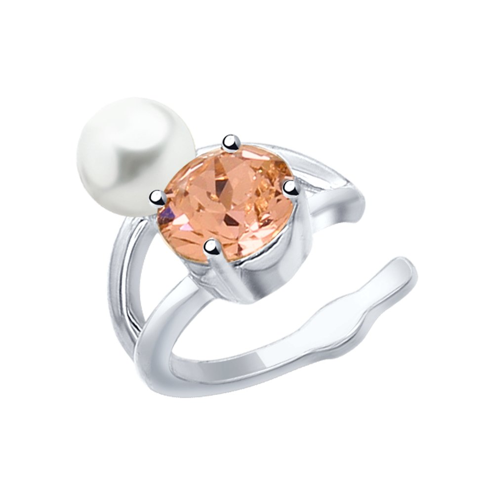 Серьга SOKOLOV из серебра с жемчугом Swarovski и розовым кристаллом Swarovski
