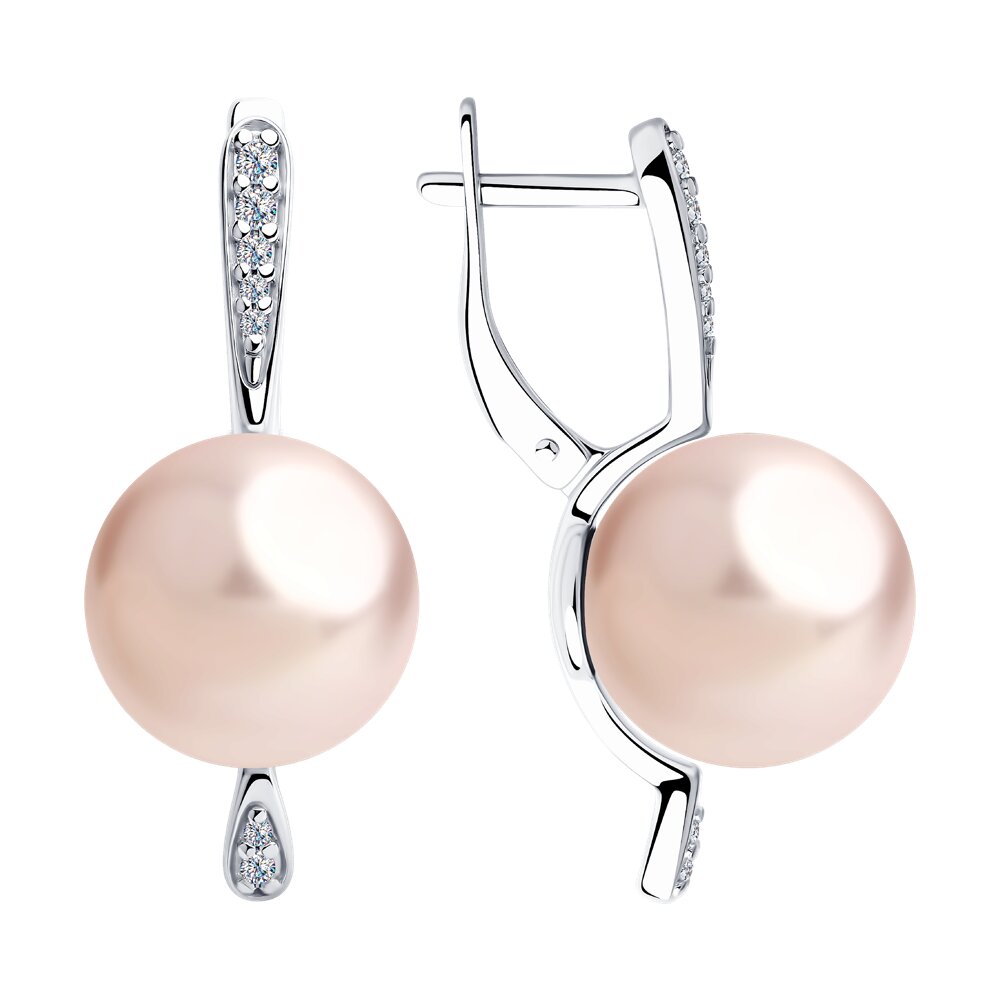 Серьги SOKOLOV из серебра с розовыми жемчугом Swarovski и фианитами