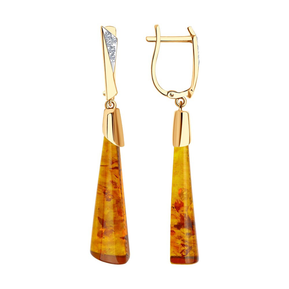 Серьги SOKOLOV из золота с родированием с янтарём и фианитами