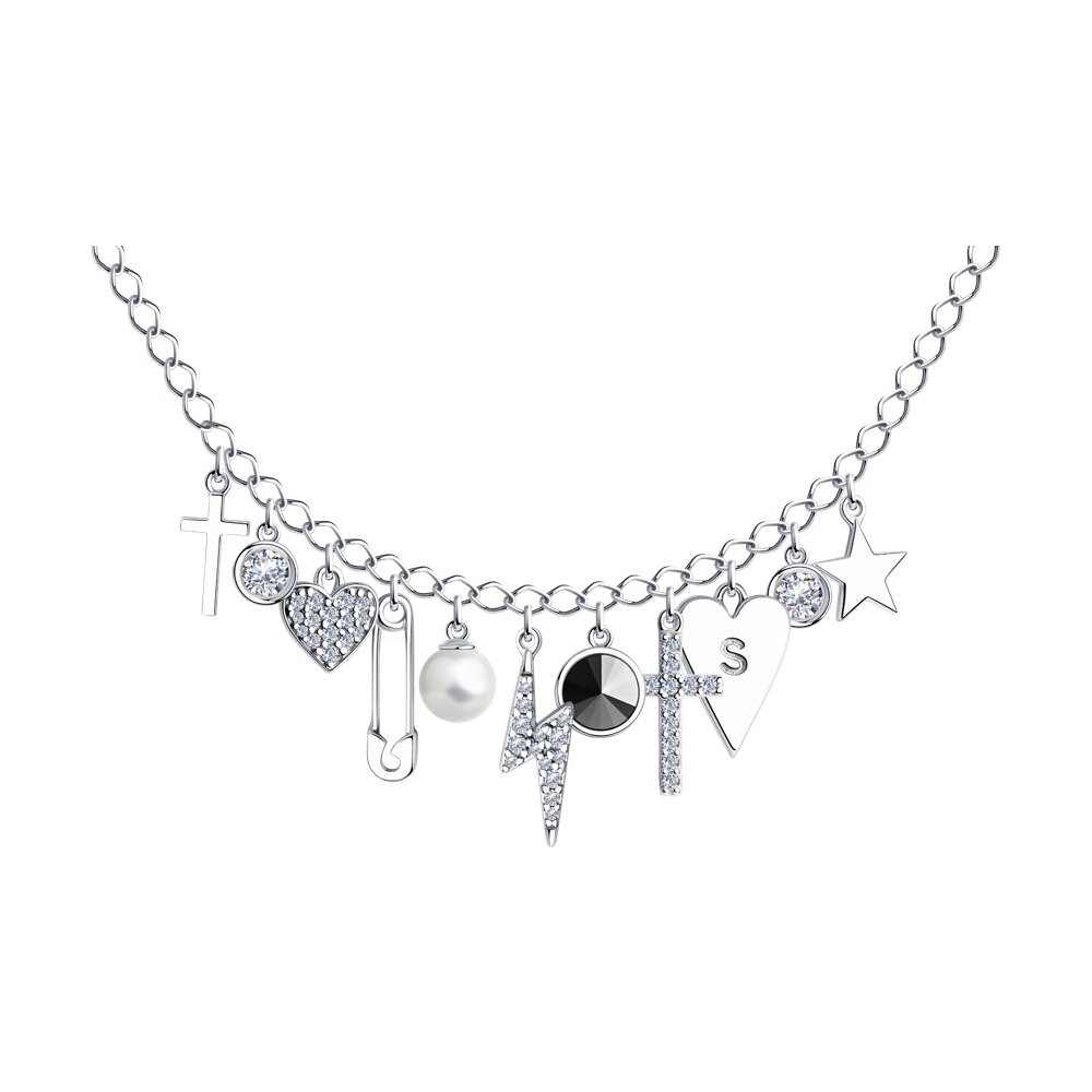 Колье SKLV из серебра с жемчугом, кристаллом Swarovski и фианитами