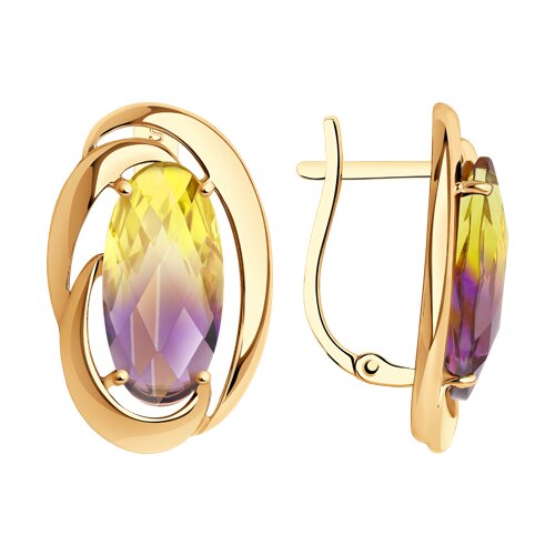 Серьги SOKOLOV из желтого золота с ситаллами аметрин