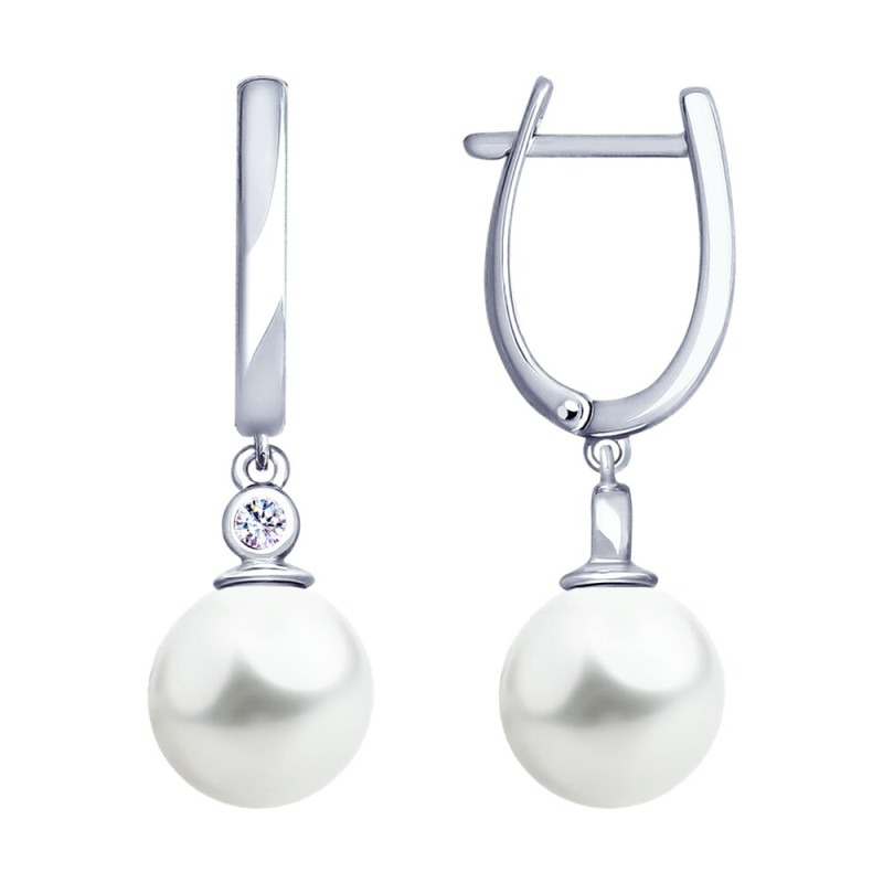 Серьги SOKOLOV из серебра с синтетическим жемчугом и фианитами