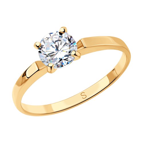 Золотое помолвочное кольцо с камнем Swarovski  SOKOLOV