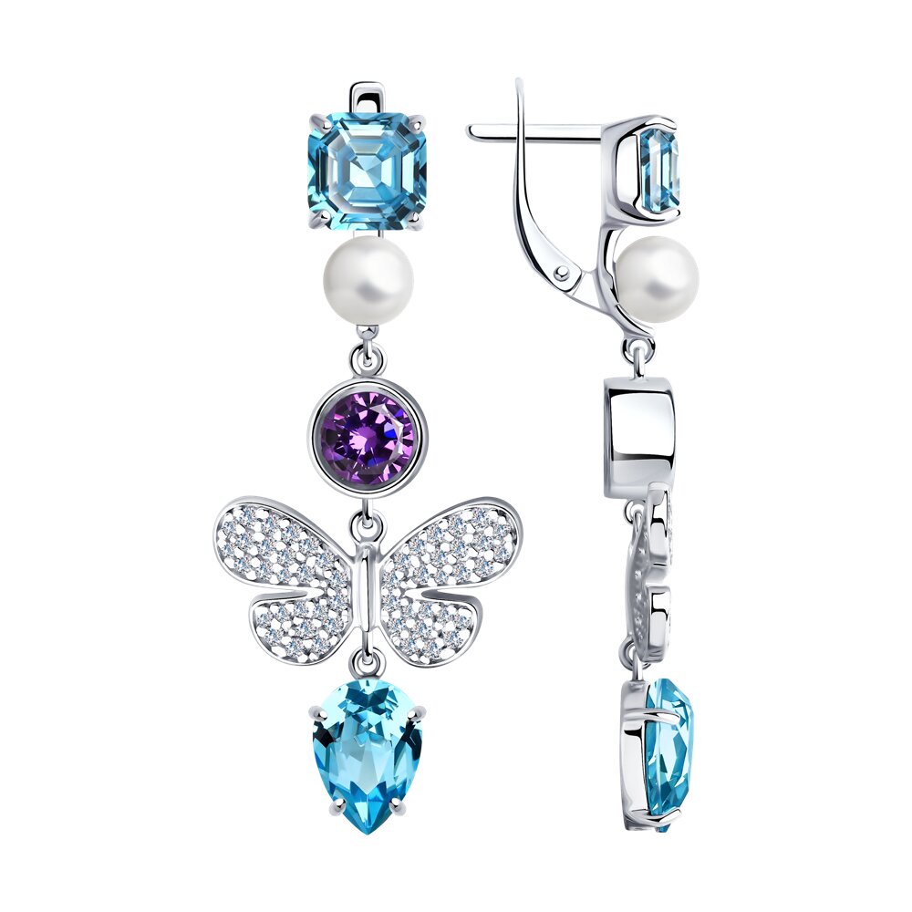 Серьги SOKOLOV из серебра с жемчугом, кристаллами Swarovski и фианитами