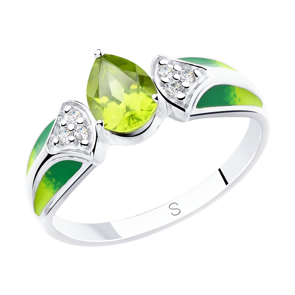 Кольцо SOKOLOV из серебра с эмалью и хризолитом и фианитами