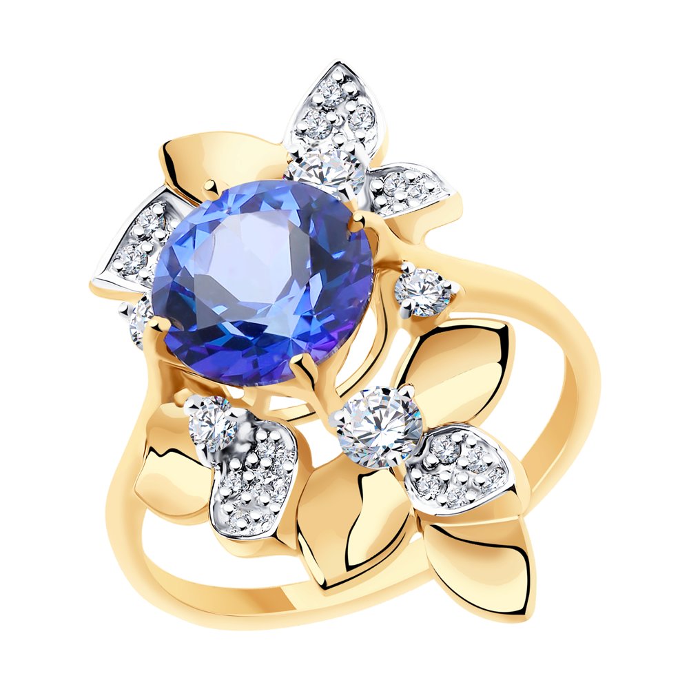 Кольцо SOKOLOV из золота с топазом Swarovski и фианитами Swarovski