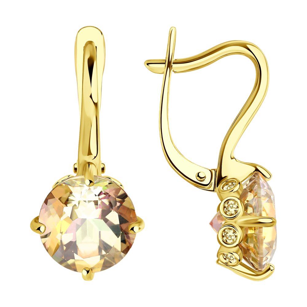 Серьги SOKOLOV из желтого золота с топазами Swarovski и фианитами Swarovski