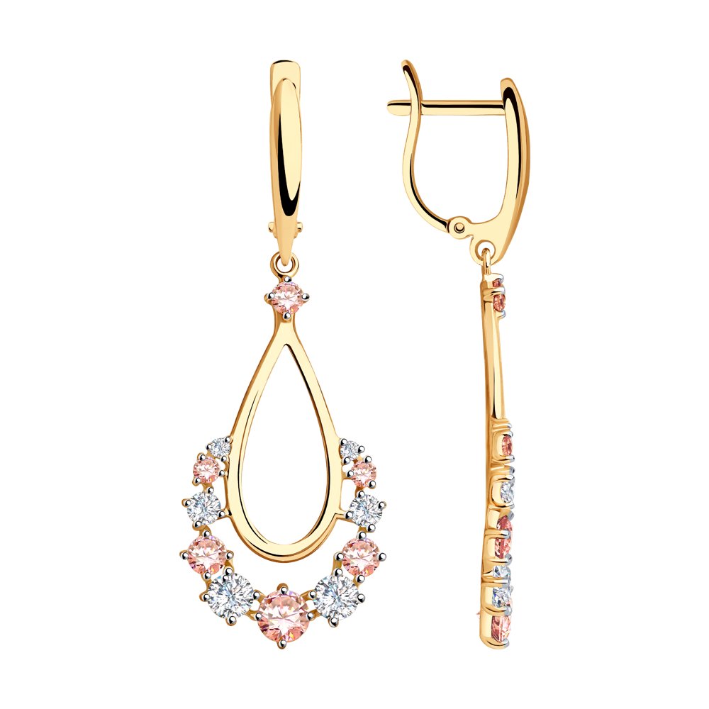 Серьги SOKOLOV из золота с бесцветными и розовыми Swarovski Zirconia