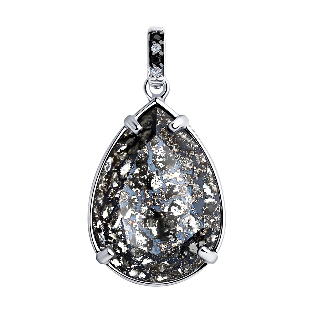 Подвеска SOKOLOV из серебра с чёрным кристаллом Swarovski и фианитами