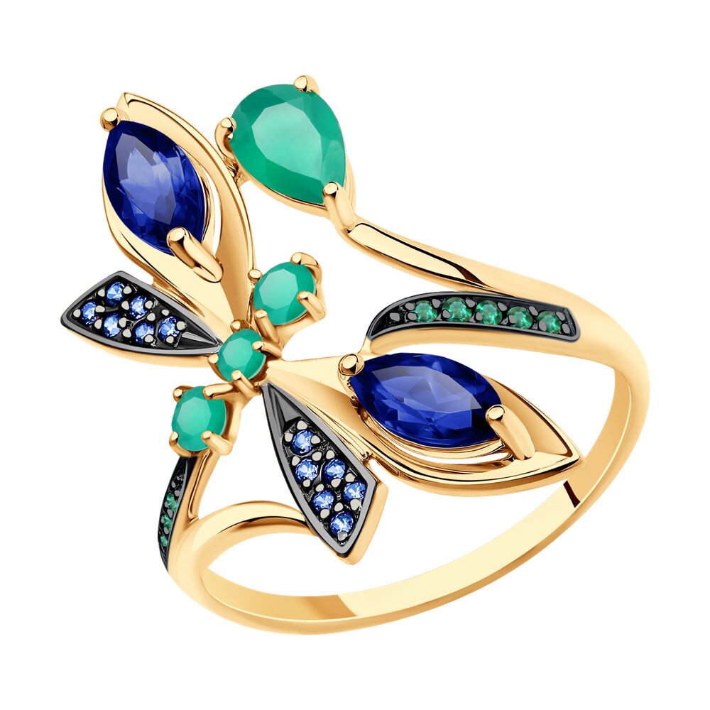 Кольцо SOKOLOV из золота с агатами, корундами и фианитами