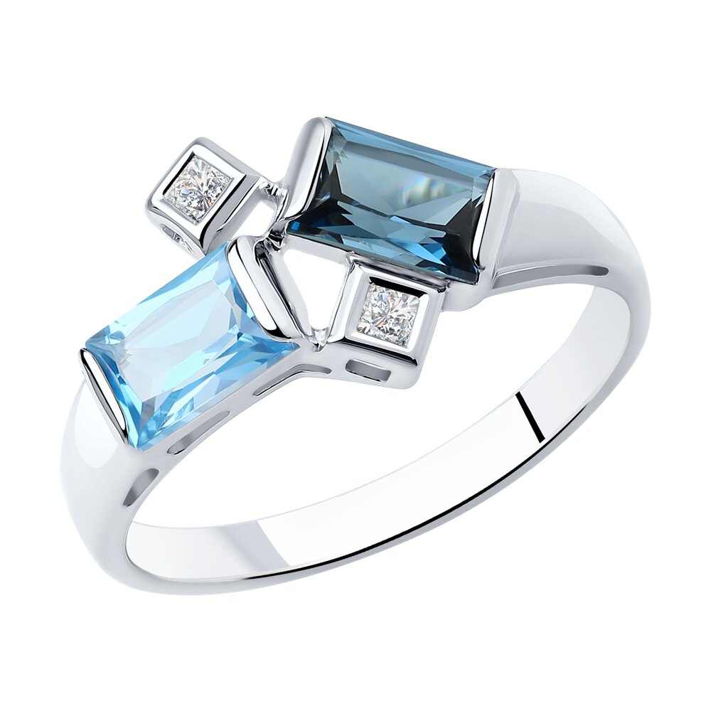 Кольцо SOKOLOV из белого золота с голубым и синим топазами и Swarovski Zirconia