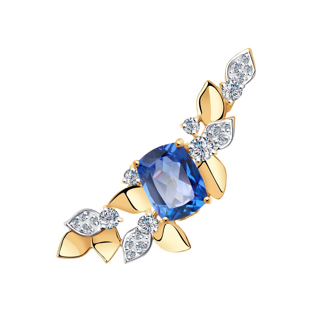 Брошь SOKOLOV из золота с топазом Swarovski и фианитами Swarovski