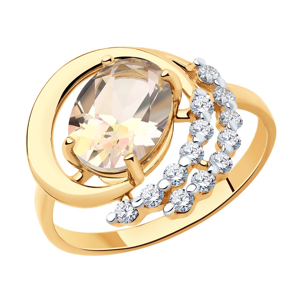 Кольцо SOKOLOV из золота с родированием с топазом Swarovski и Swarovski Zirconia