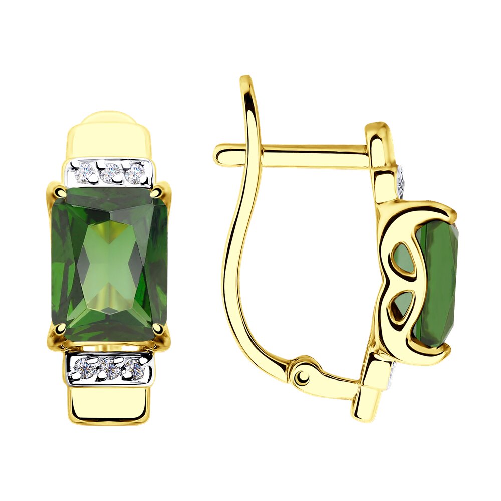 Серьги SOKOLOV из желтого золота с ситаллами турмалин и фианитами