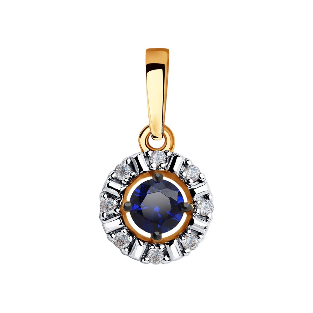 Подвеска SOKOLOV из золота с синим корунд (синт.) и фианитами