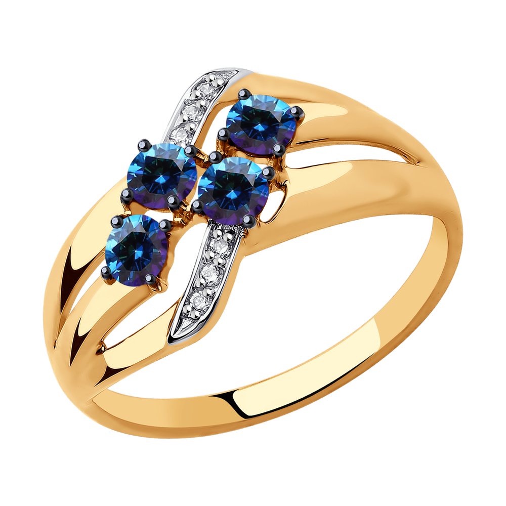 Кольцо SOKOLOV из золота с бесцветными и синими Swarovski Zirconia