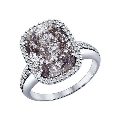 Кольцо SOKOLOV из серебра с чёрным кристаллом Swarovski и фианитами