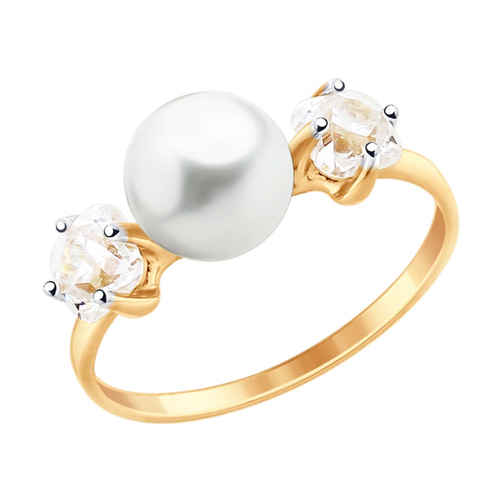 Кольцо SOKOLOV из золота с жемчугом и Swarovski Zirconia