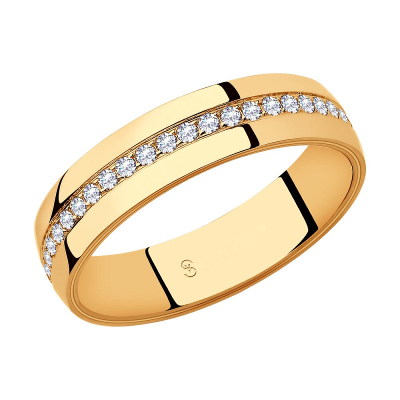 Обручальное кольцо SOKOLOV из золота с фианитами, comfort fit, 4 мм