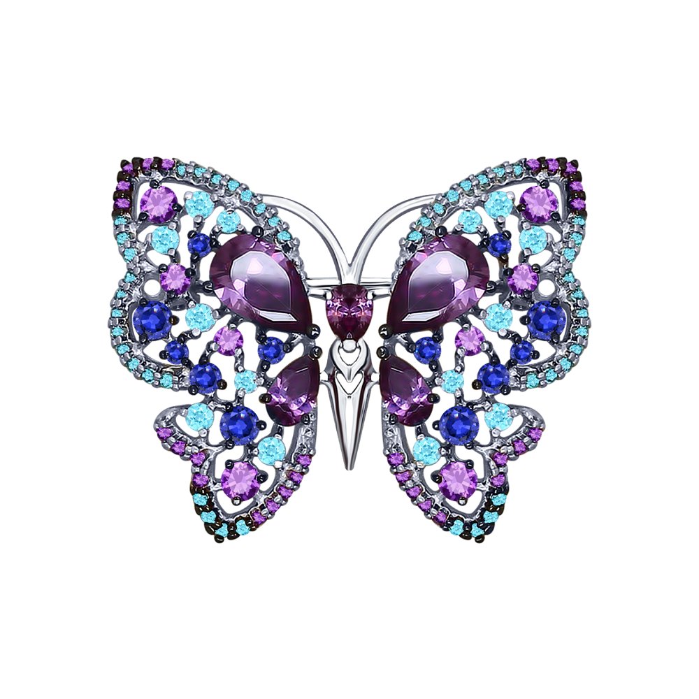 Брошь «Бабочка» с фианитами SOKOLOV