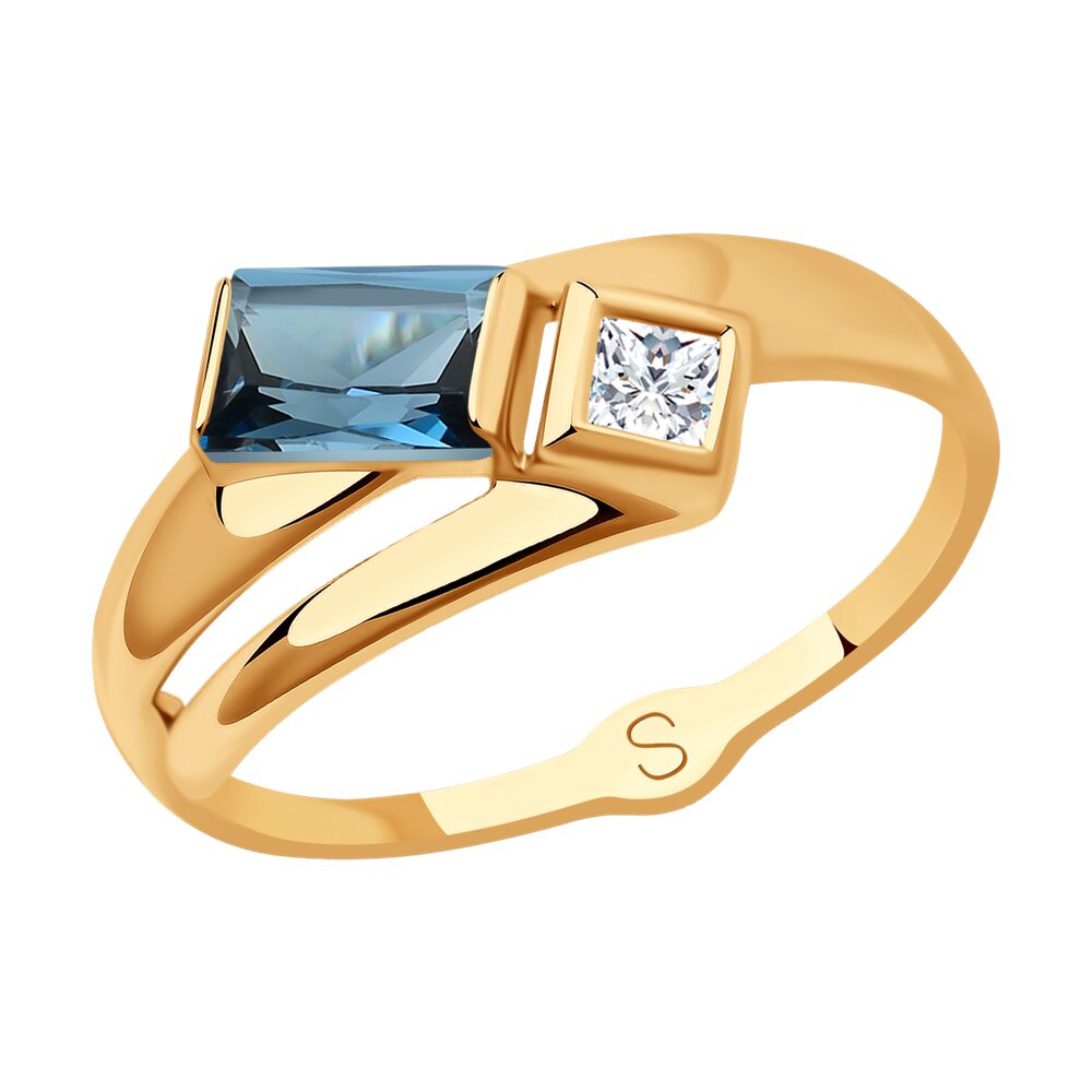 Кольцо SOKOLOV из золота с синим топазом и Swarovski Zirconia