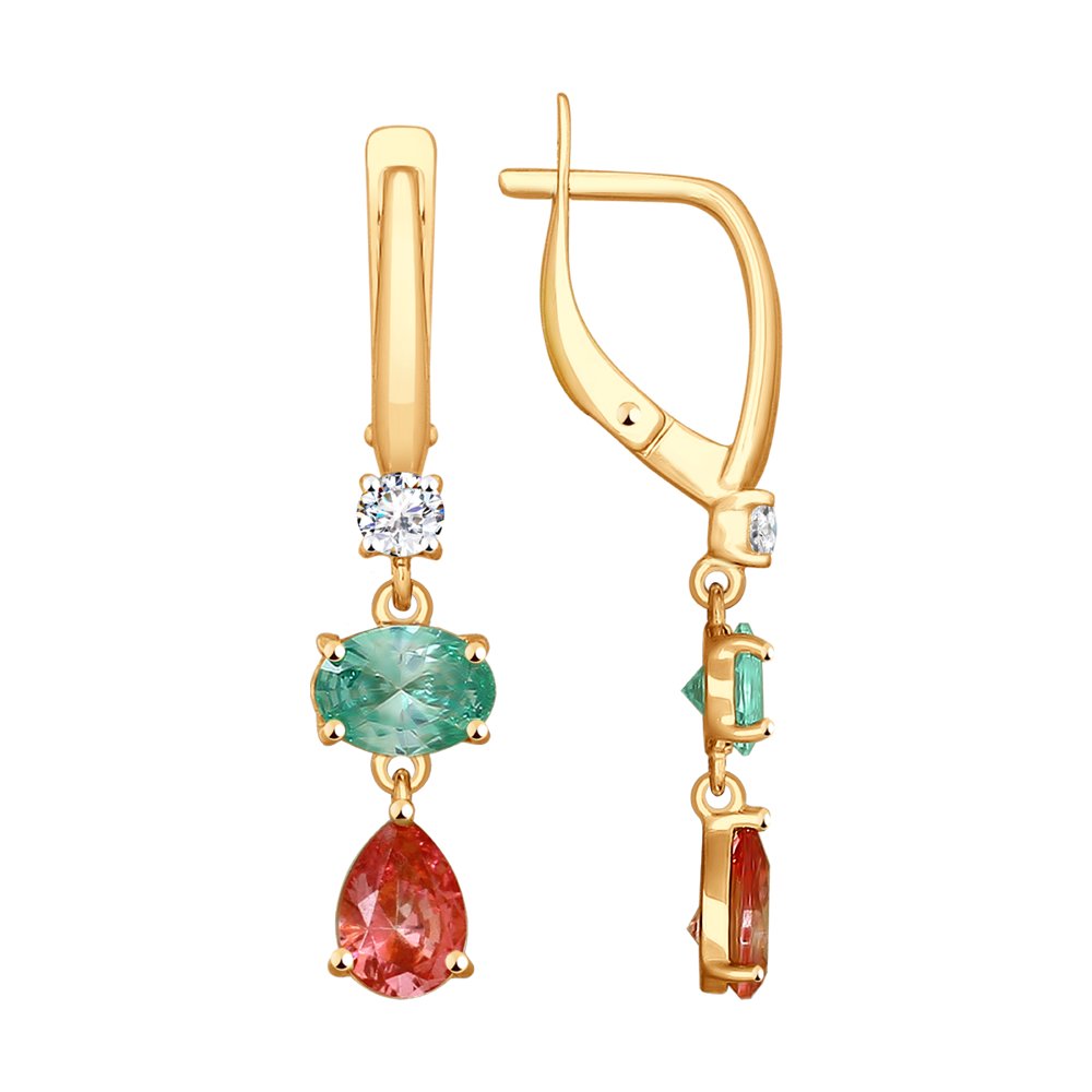 Серьги SOKOLOV из золота с бесцветными, зелеными и розовыми Swarovski Zirconia