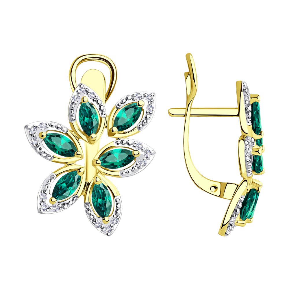 Серьги SOKOLOV из желтого золота с бриллиантами и изумрудом гидротермальным