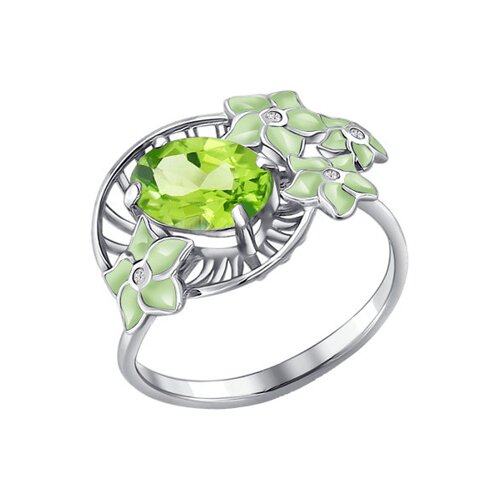 Кольцо SOKOLOV из серебра с эмалью с фианитами и хризолитом