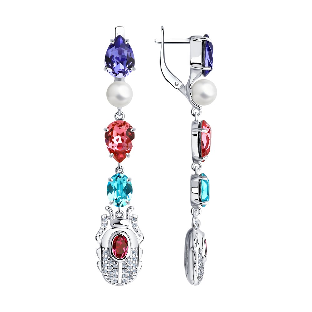 Серьги SOKOLOV из серебра с жемчугом Swarovski, кристаллами Swarovski и фианитами