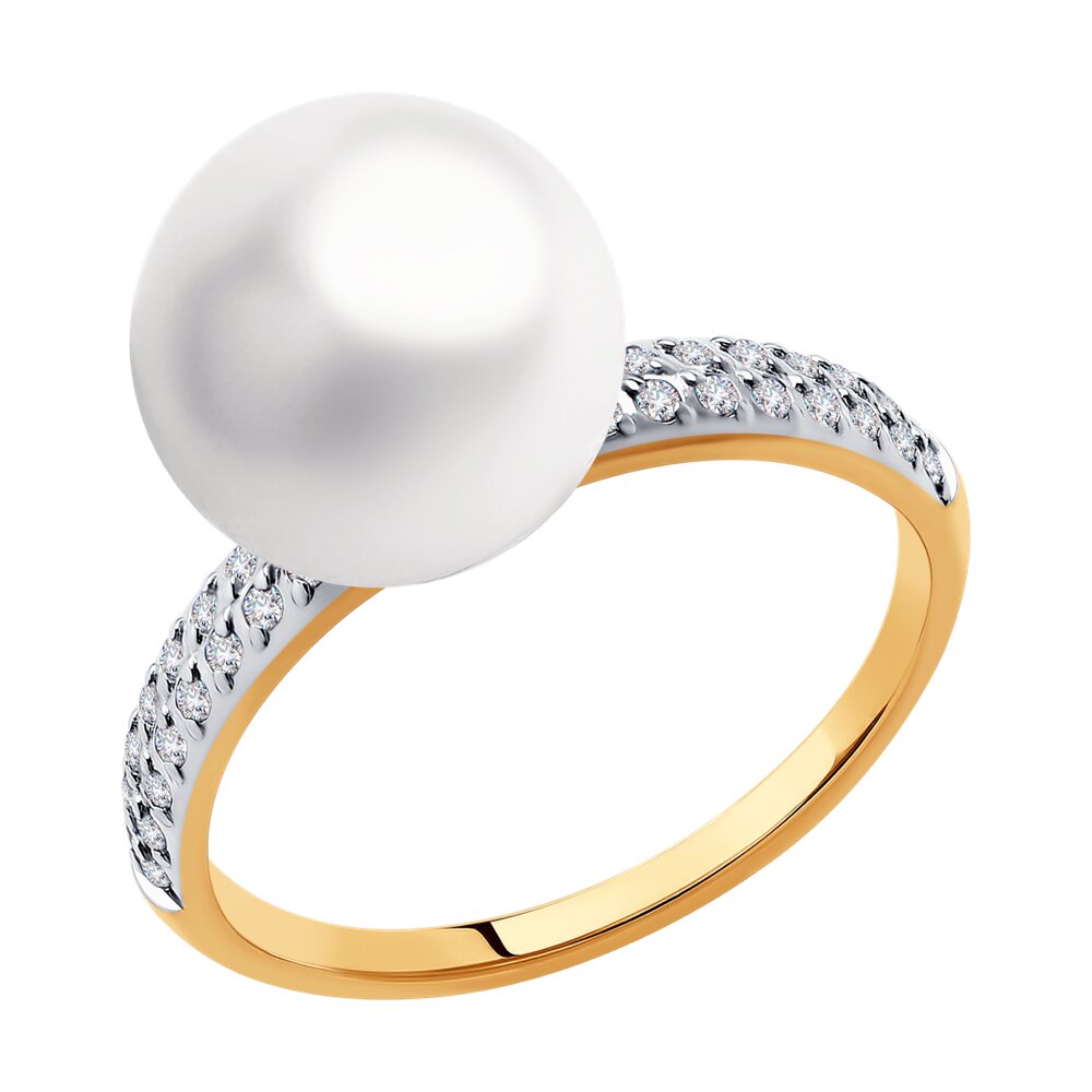 Кольцо SOKOLOV из золота с жемчугом и фианитами Swarovski