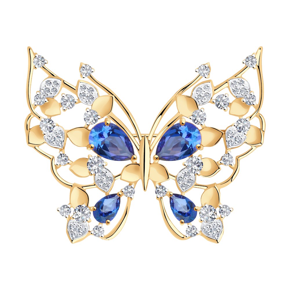 Брошь SOKOLOV из золота с топазами Swarovski и фианитами Swarovski
