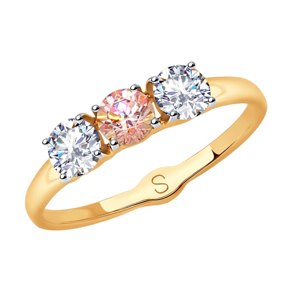 Кольцо SOKOLOV из золота с бесцветными и розовым Swarovski Zirconia