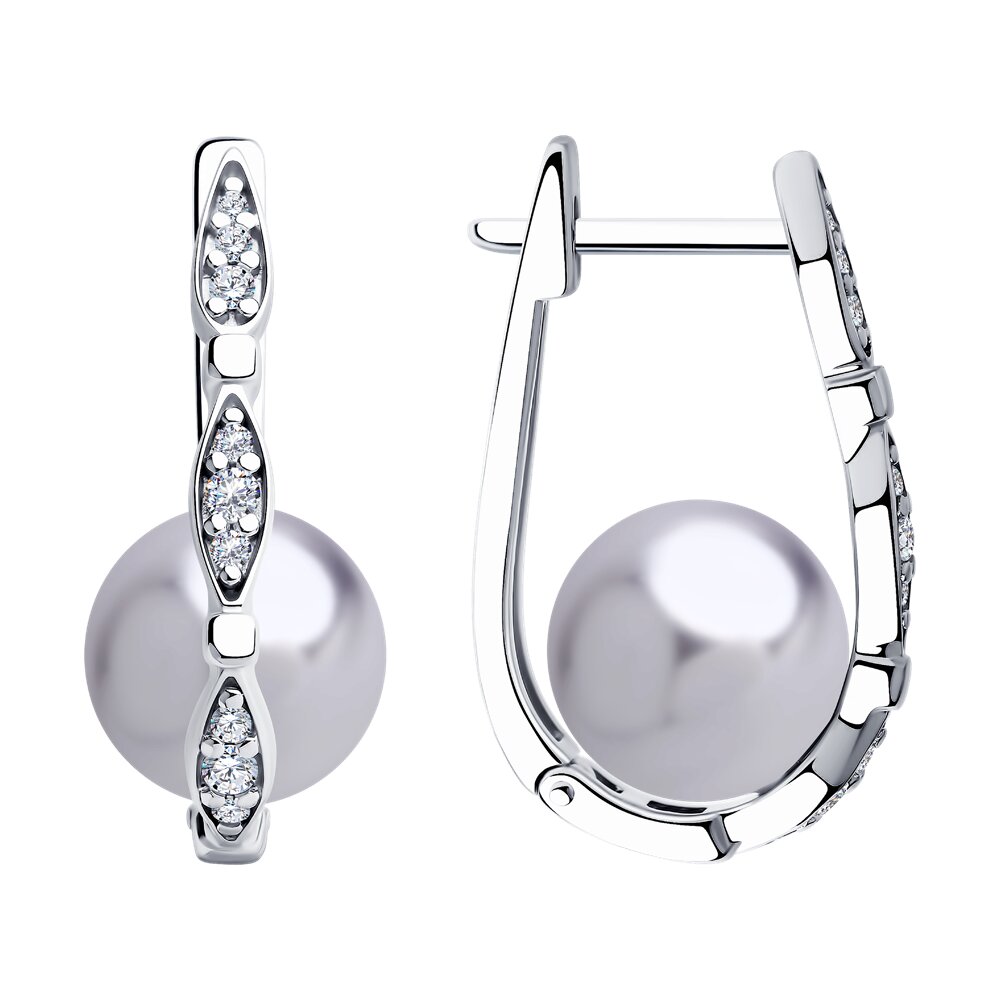 Серьги SOKOLOV из серебра с сиреневыми жемчугом Swarovski и фианитами