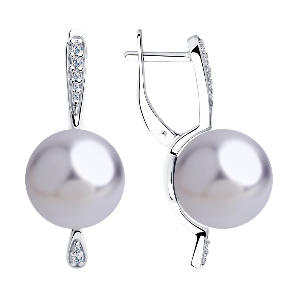Серьги SOKOLOV из серебра с сиреневыми жемчугом Swarovski и фианитами