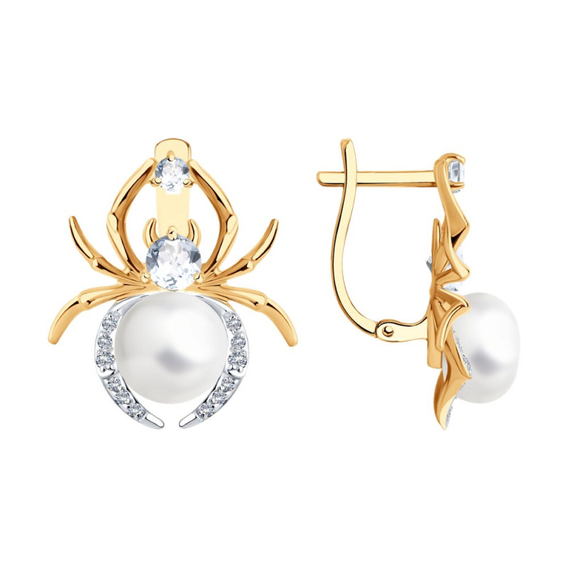 Серьги SOKOLOV из золота с жемчугом, топазами и фианитами