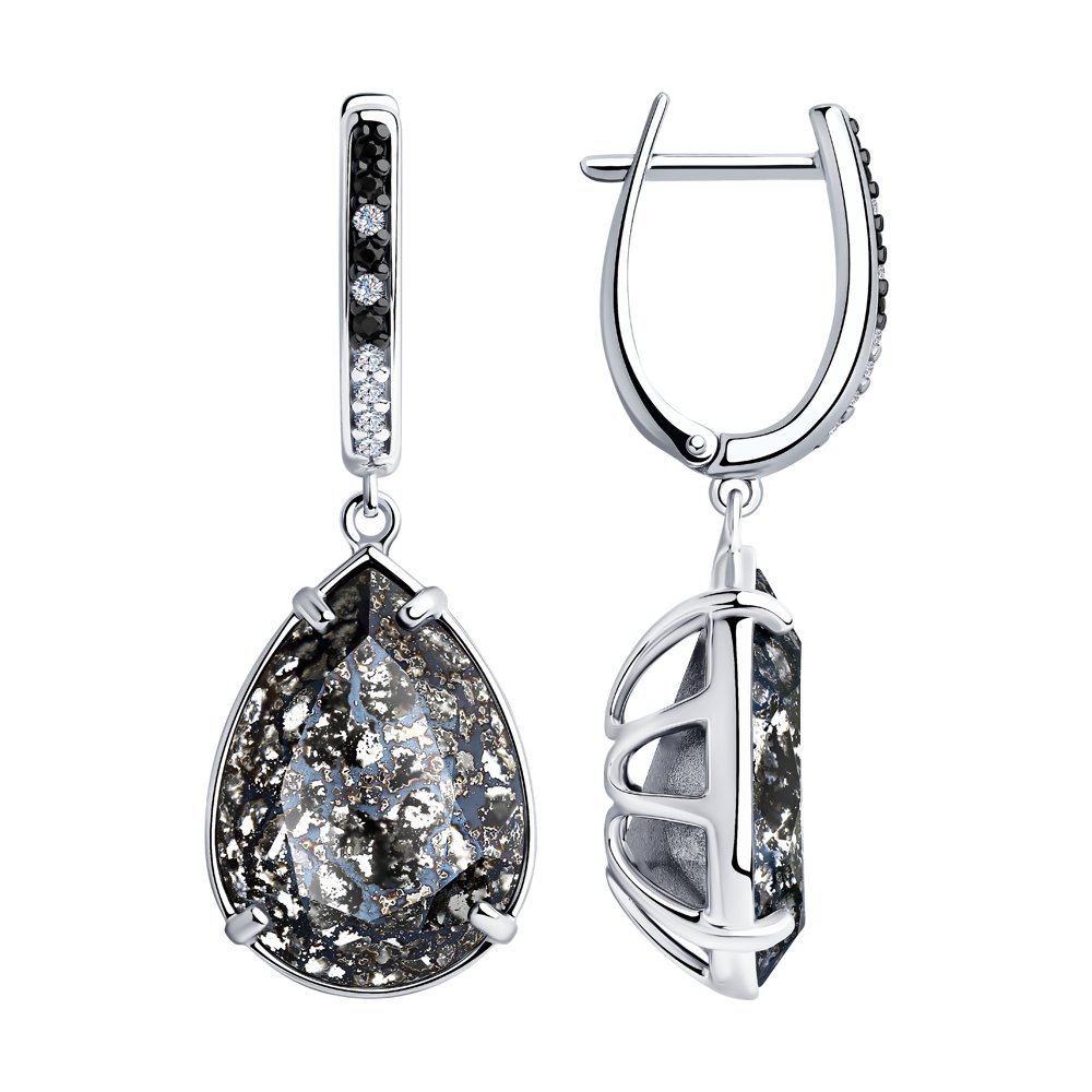 Серьги SOKOLOV из серебра с чёрными кристаллами Swarovski и фианитами