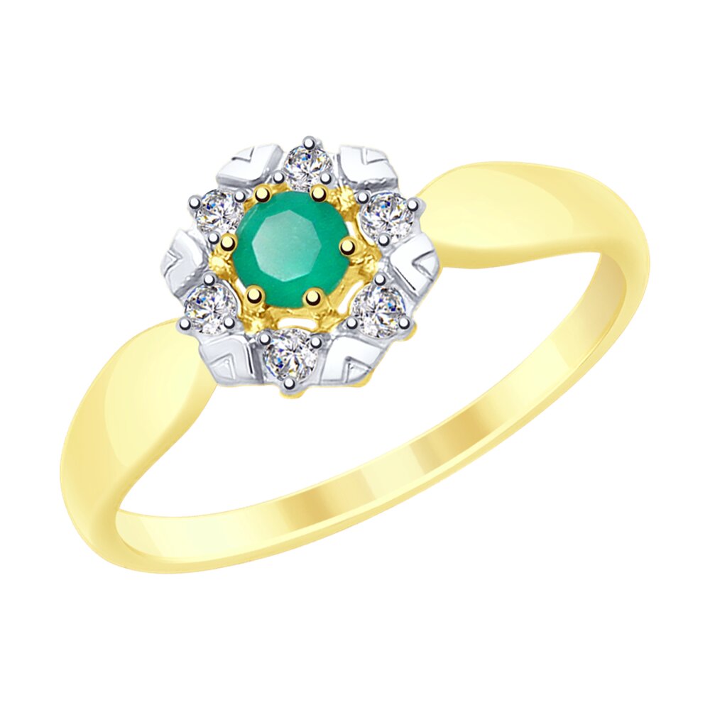 Кольцо SOKOLOV из желтого золота с агатом и фианитами