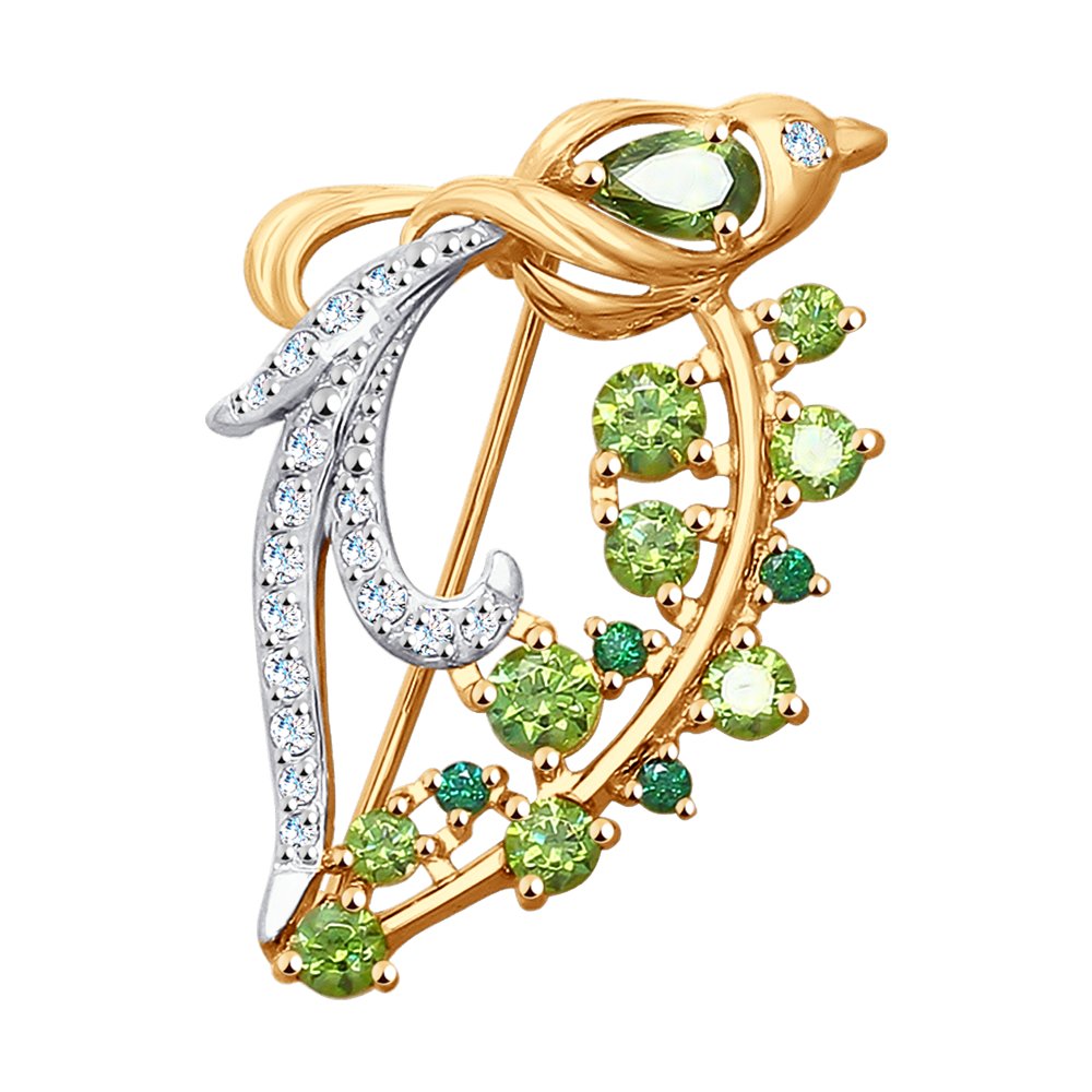 Брошь SOKOLOV из золота с бесцветными Swarovski Zirconia и фианитами
