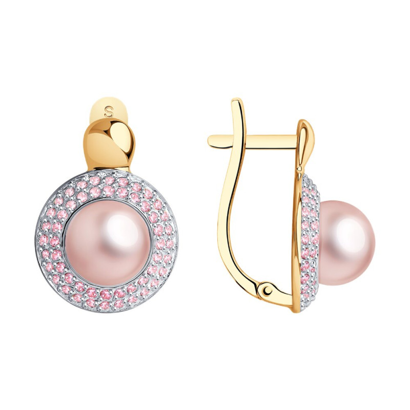 Серьги SOKOLOV из золота с розовым жемчугом и фианитами
