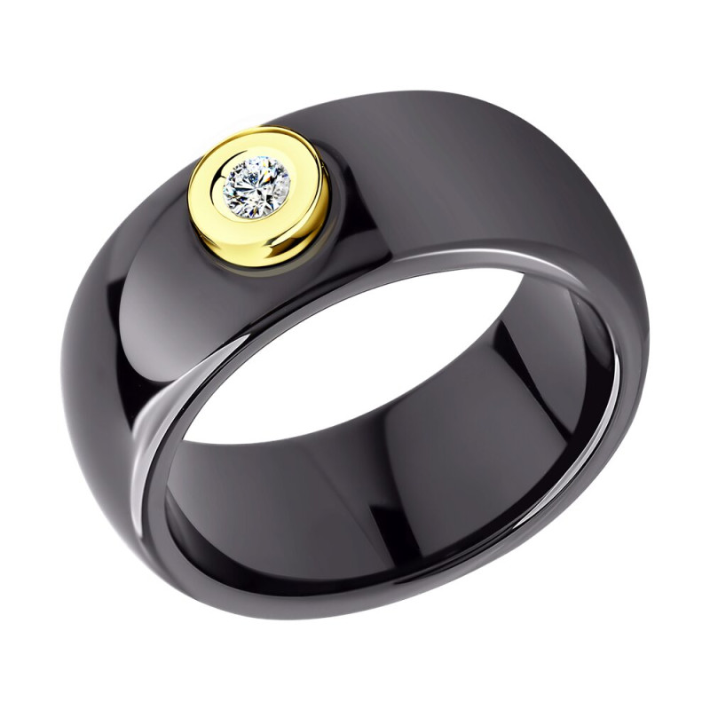 Керамическое кольцо с бриллиантом и жёлтым золотом SOKOLOV
