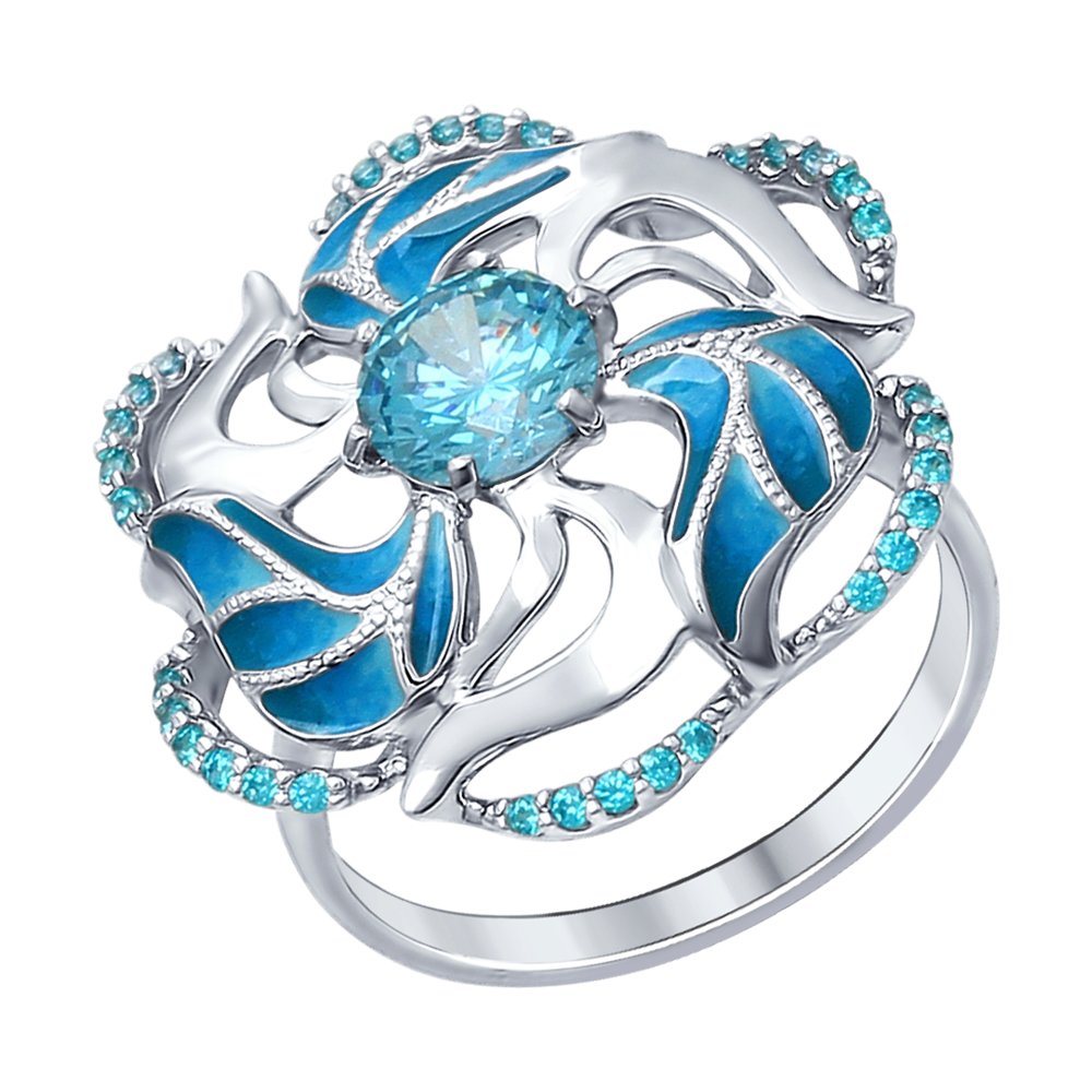 Кольцо SOKOLOV из серебра с эмалью с зелеными фианитами