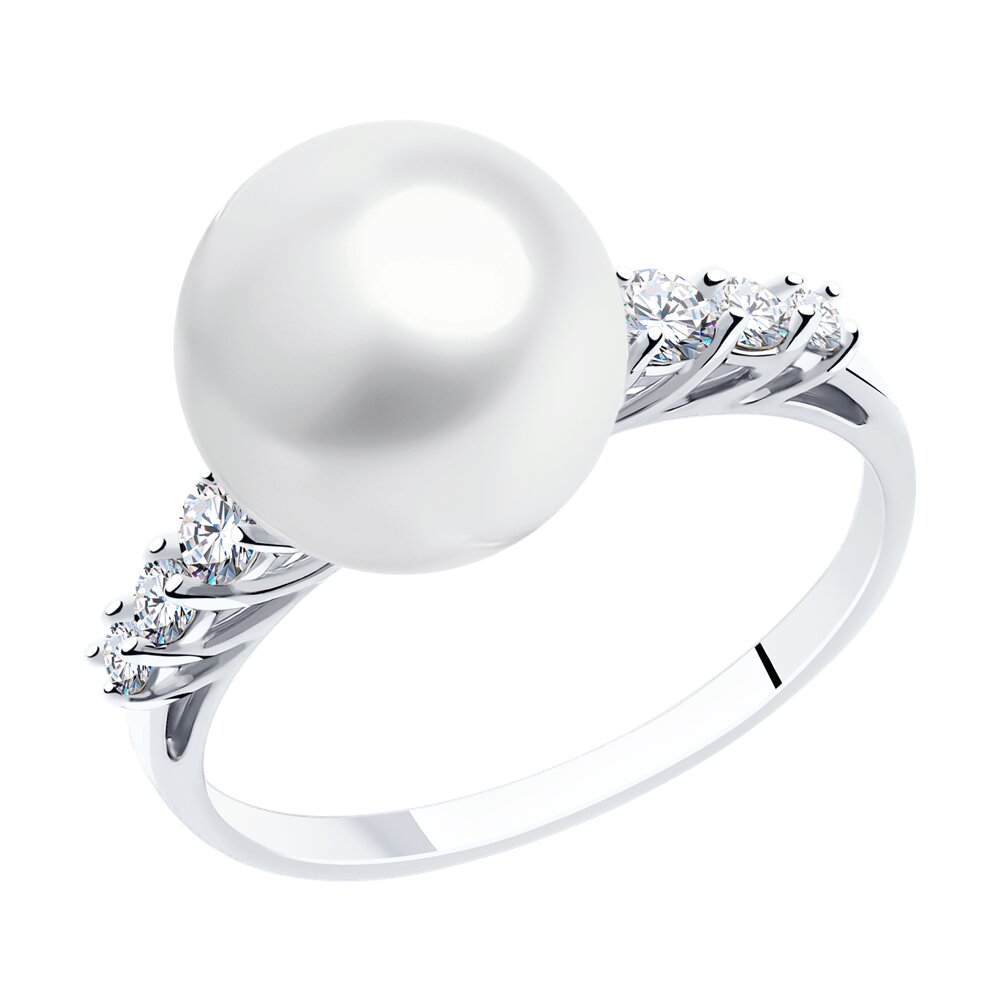 Кольцо SOKOLOV из белого золота с жемчугом и фианитами Swarovski