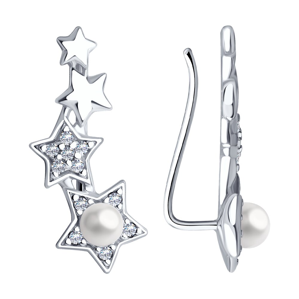 Серьги SOKOLOV из серебра с жемчугом Swarovski и фианитами