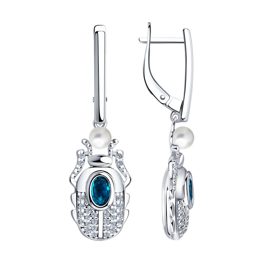 Серьги SOKOLOV из серебра с жемчугом Swarovski, кристаллами Swarovski и фианитами
