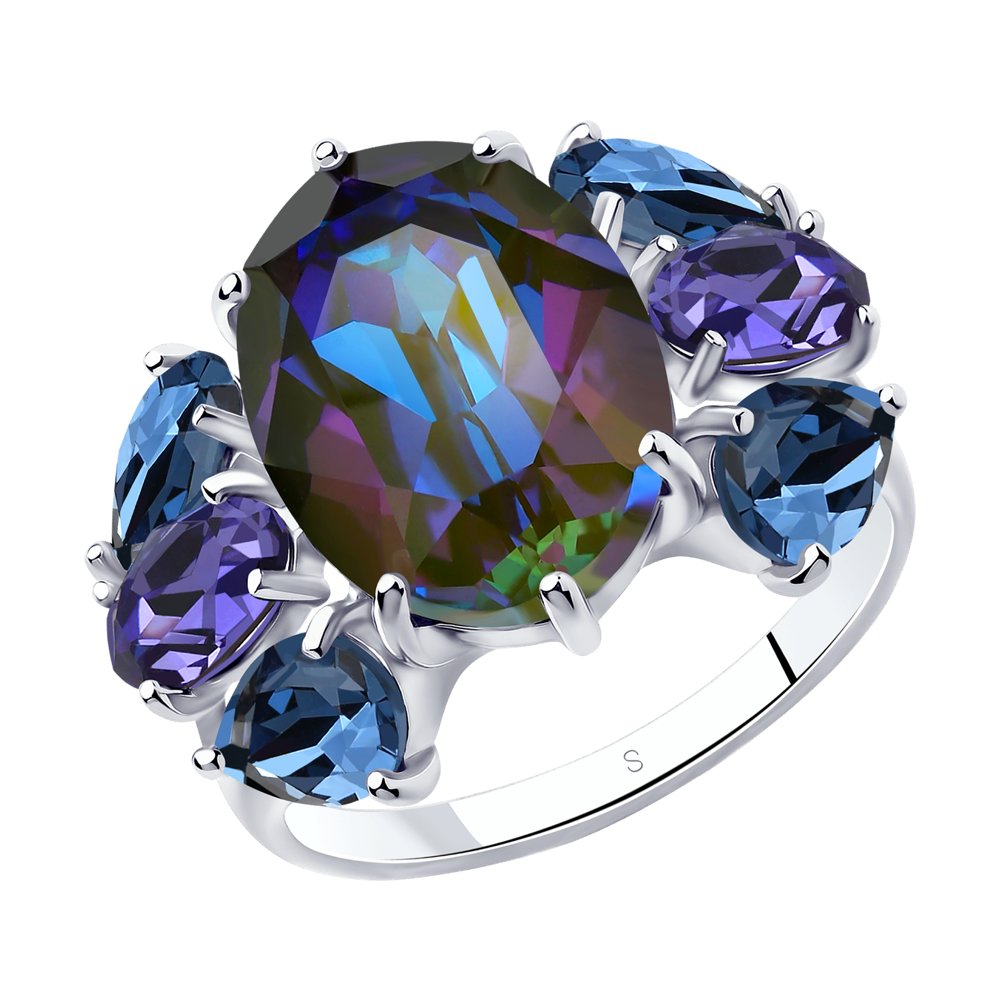 Кольцо SOKOLOV из серебра с голубыми кристаллами Swarovski